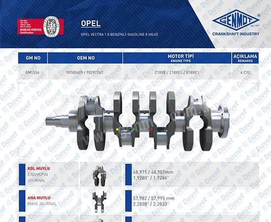 GENMOT GM1556 Krank Mili Opel Vectra 1.8 8v Benzinli